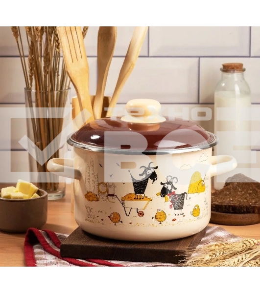 Кастрюля Appetite 6RD181M Подворье с крышкой, цилиндрическая, эмалированная сталь 3 л