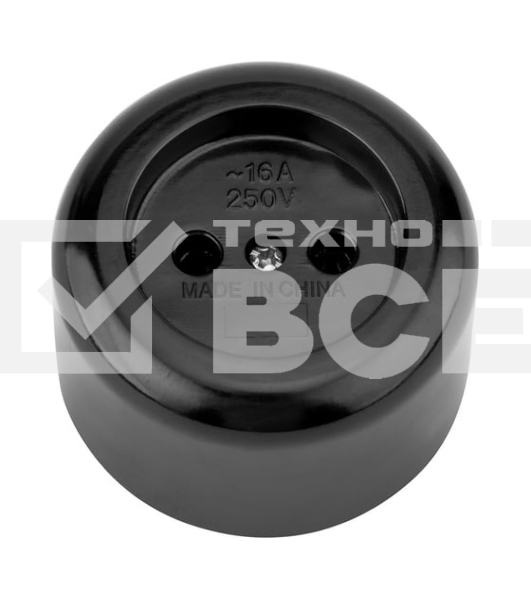 Розетка штепсельная Rexant карболитовая, открытой установки, б/з 16 А, черный