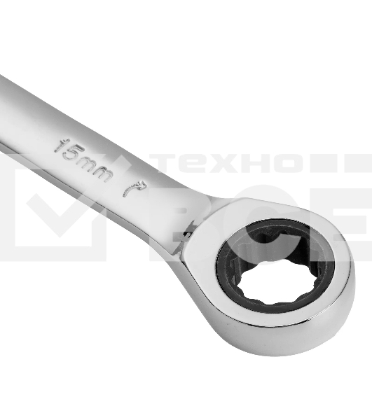 Ключ комбинированный Denzel, с трещеткой, 15 мм