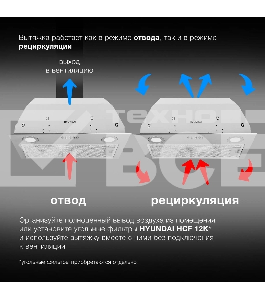 Вытяжка встраиваемая Hyundai HBB 6033 IX нержавеющая сталь управление: кнопочное (1 мотор)