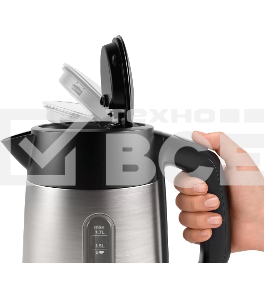 Чайник электрический Bosch TWK4P440 1.7 л, 2400 Вт, нержавеющая сталь/черный (корпус: нержавеющая сталь)