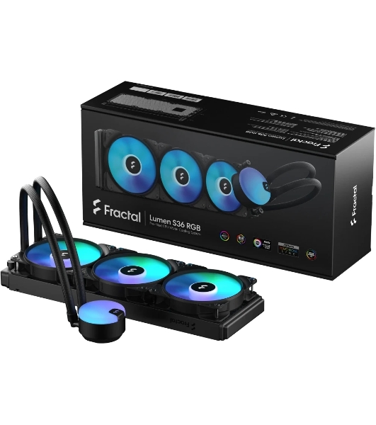 Система жидкостного охлаждения для ПК/Water Cooling System Fractal Design Lumen S36 V2 RGB (200W, 360mm, Black, ARGB/Fans: 3x120mm, 56CFM, 33.2dBA, 2000RPM/Pump height 67mm, 22dBA, 4000RPM, Rad thickness 27mm/S: 1851, 1700, 1200, 115X, 2011, 2066, AM5, AM4)