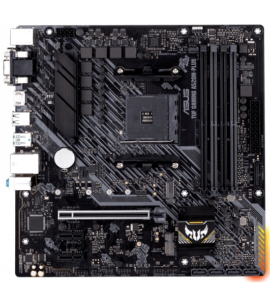 Материнская плата ASUS TUF GAMING A520M-PLUS, AM4, AMD A520, 4xDDR4, 4xSATA, 2xM.2, 1xPCIe 3.0 x16, 2xPCIe 3.0 x1, 1xVGA, 1xDVI, 1xHDMI, 1x1Gb LAN, 1xUSB-A 10Gbps, 4xUSB-A 5Gbps, 2xUSB-A 2.0, 3x3.5 мм, 7.1, mATX