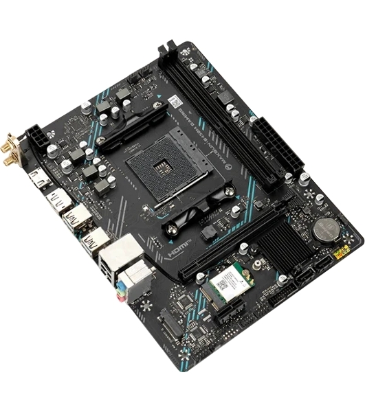 Материнская плата Maxsun B450M GAMING WIFI, AM4, AMD B450, 2xDDR4 (до 64 ГБ), 2xSATA, 1xM.2 (PCIe 3.0 x4), 1xPCIe 3.0 x16, 1xPCIe 3.0 x1, 1xHDMI, 1xDP, 1x1Gb LAN, Wi-Fi 5, Bluetooth 4.2, 4xUSB-A 5Gbps, 2xUSB-A 2.0, 3x3.5 мм, 7.1, mATX
