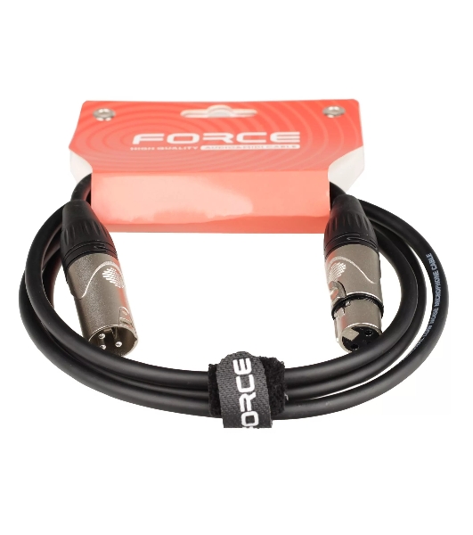 Кабель микрофонный FORCE FMC-05/1.5XLR (M) - XLR (F), высококачественный балансный, малошумящий с проводниками из безкислородной меди OFC, диаметр 6 мм, профессиональные металлические разъемы, длина 1,5 м, цвет черный