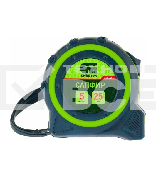 Рулетка Сибртех Сапфир, двухкомпонентный корпус, 5 м х 25 мм