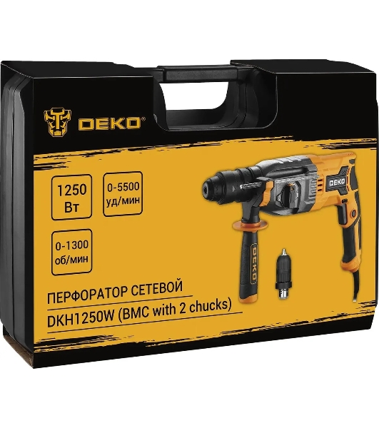 Перфоратор Deko DKH1250W патрон:SDS-plus уд.:3.2Дж 1250Вт (кейс в комплекте)
