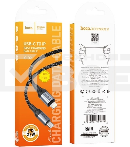 Кабель Hoco X102 Fresh iP USB Type-C (m)-Lightning (m) 1м черный коробка