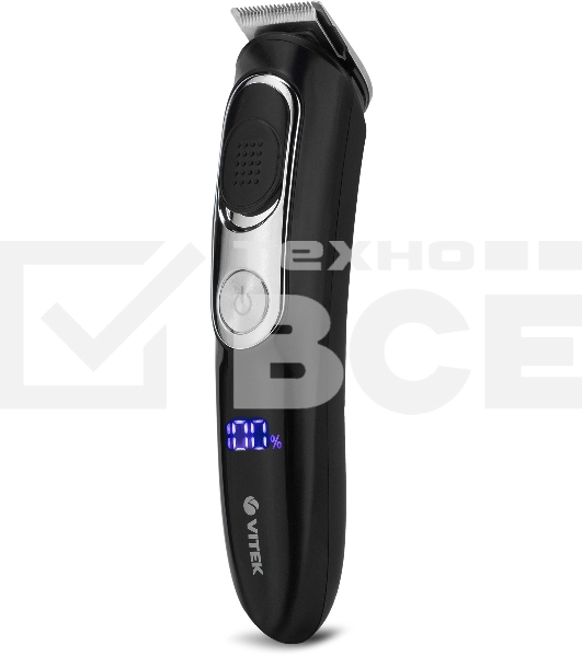 Триммер Vitek VT-2549 BK Питание сеть/аккумулятор. Встроенная аккумуляторная батарея Li-ion 700 mAh 3,7V. Время зарядки 90мин. Время автономной работы 45мин. Влажная очистка. Детальный триммер. Индикатор зарядки. ЖК дисплей с индикацией процента зарядки б