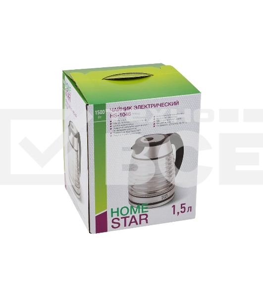 Чайник электрический Homestar HS-1046 1,5 л. стекло, пластик, черный