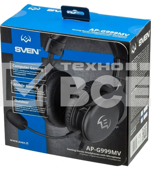 Гарнитура проводная игровая SVEN AP-G999MV с микрофоном серый (50 мм, мини-джек (стерео) O 3,5 мм (4 pin))