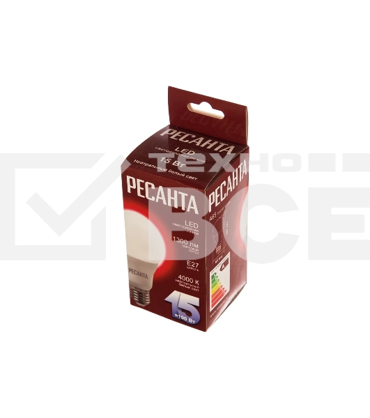 Лампа светодиодная Ресанта LL-R-A65-15W-230-4K-E27 груша, 15 Вт, нейтр., Е27