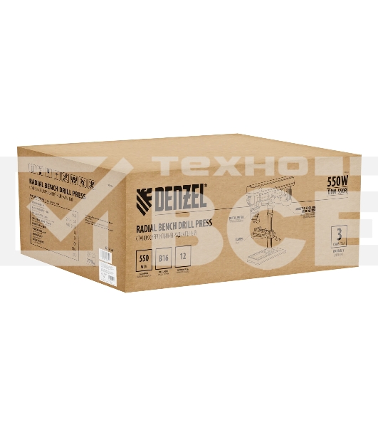 Станок сверлильный радиальный Denzel DDM-550R, 550 Вт, 16 мм, 12 ск., настольный