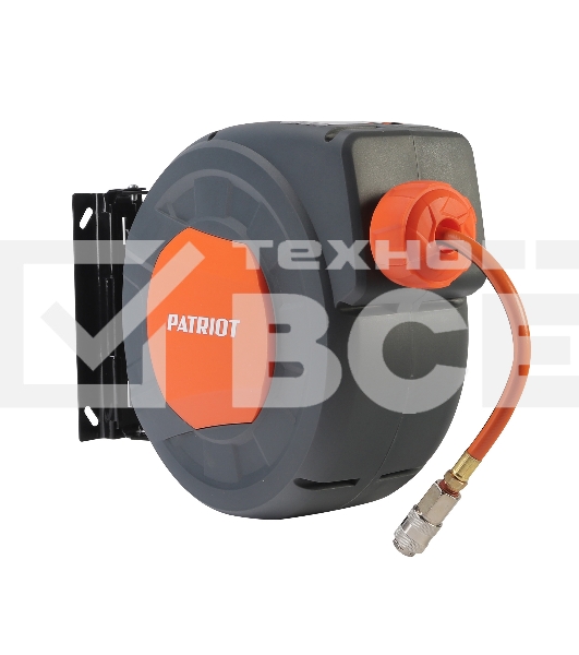 Шланг Patriot 520002435 пневматический армированный на автоматической катушке PHC 15/16 (прямой, ПВС армированный, длина 15 м, диаметр 10х16, раб/макс давление 10/20 бар, мин/макс температура -5/45С, быстросъем рапид, резьба 1/4)