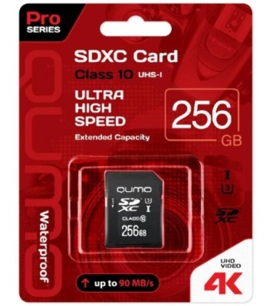 Флеш карта SecureDigital 256Gb QUMO QM256GSDXC10U1 SDXC Class 10 UHS-I U3 PRO
