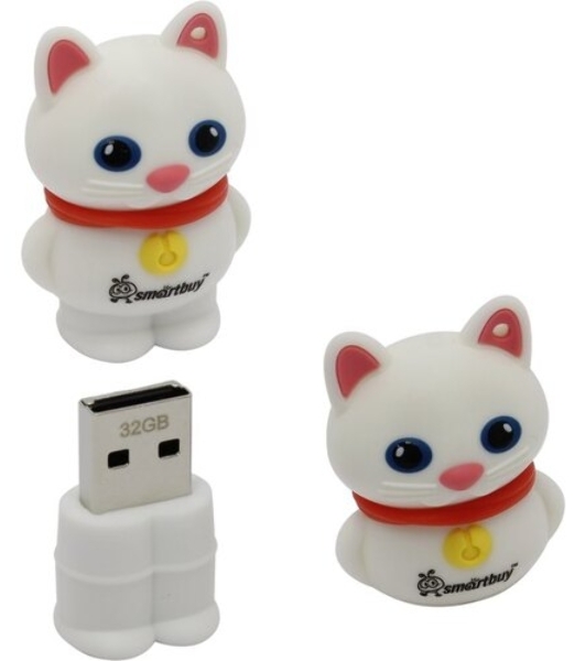 Флешка USB Smartbuy Wild Catty (SB32GbCatW), 32Gb, USB 2.0, R/W 25/15, котенок белый