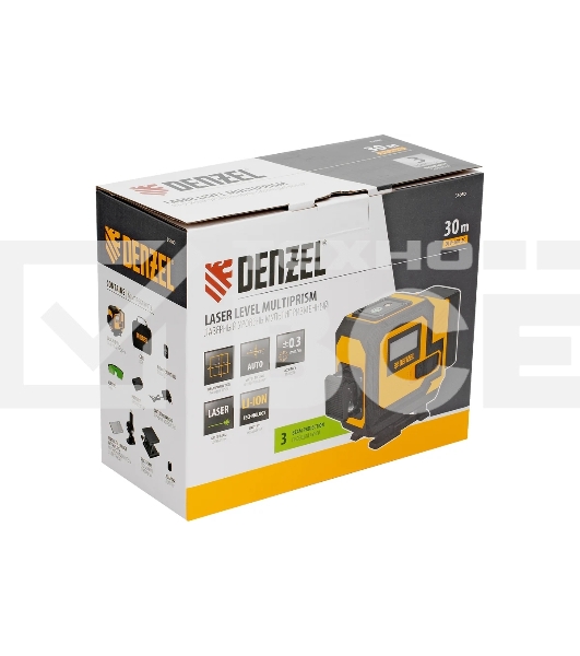 Лазерный уровень мультипризменный Denzel DLV-360-3C, 30 м, зеленый луч, Li-Ion 2,4 Aч, кейс