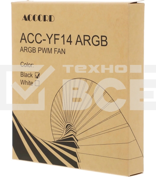 Вентилятор для корпуса Accord ACC-YF14 ARGb 140х140x25 черный 4-pin (ACC-YF14 ARGb BLACK) brown box