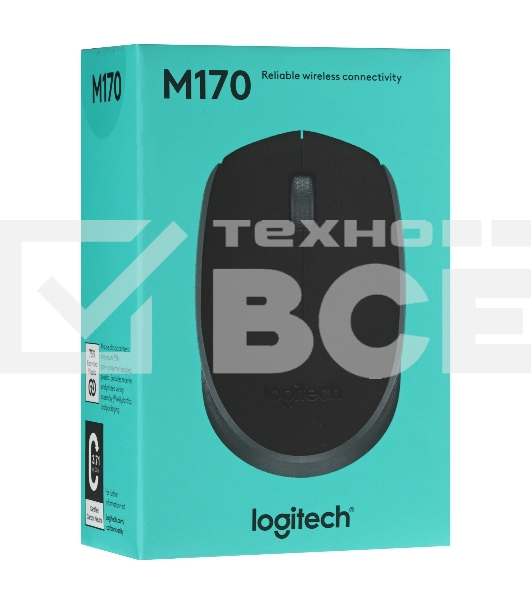 Мышь беспроводная Logitech M170 черный/темно-серый, 1000 dpi, радиоканал, USB, кнопки - 3