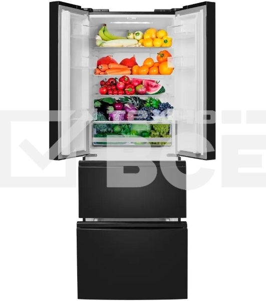 Холодильник Maunfeld MFF180NFBE01 черный трехкамерный 224/113л морозилка снизу, No Frost