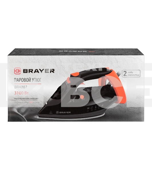Утюг BRAYER BR4007 черный/оранжевый, 3100 Вт, 35 г/мин, 160 г/мин, 265 мл