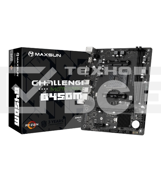 Материнская плата Maxsun Challenger B450M, AM4, AMD B450, 2xDDR4, 4xSATA, 1xM.2, 1xPCIe 3.0 x16, 1xPCIe 3.0 x1, 1xHDMI, 1xVGA, 1x 1Gb LAN, 2xUSB-A 3.2 Gen 1, 2xUSB-A 2.0, 3x3.5 мм, 5.1, M-ATX
