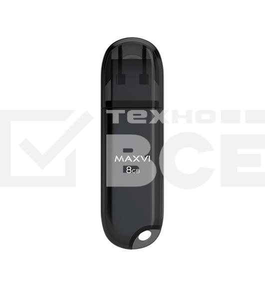 Флеш диск Maxvi P1 8GB USB 2.0 black, монолит с колпачком, ABS пластик