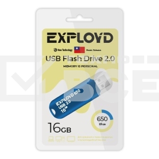 Флешка USB Exployd 650 Blue (EX-16Gb-650-Blue), 16Gb, USB 2.0, R/W 15/8, синий