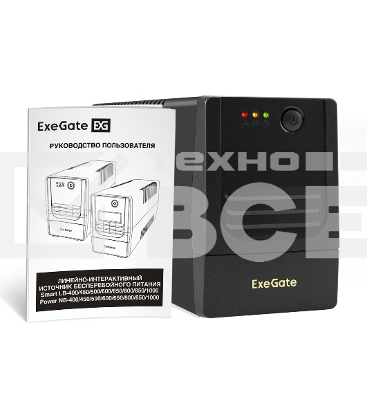 Источник бесперебойного питания ExeGate Power NB-400.LED.AVR.2SH (400VA/240W, LED, AVR, 2*Schuko, батарея 12V 4.5Ah, черный)