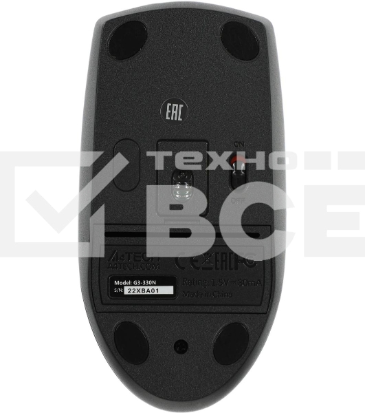 Мышь беспроводная A4Tech G3-330N черный, 1200 dpi, радиоканал, USB, кнопки - 3