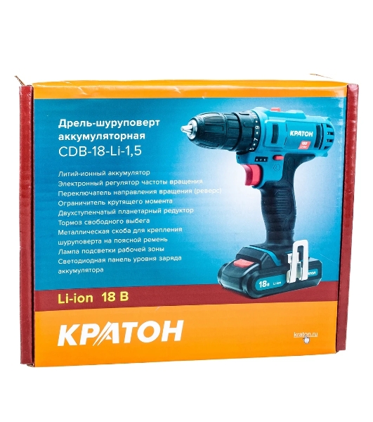 Дрель-шуруповерт Кратон CDB-18-Li-1,5, 18 В, 1,5 Ач, 32 Нм, щеточный