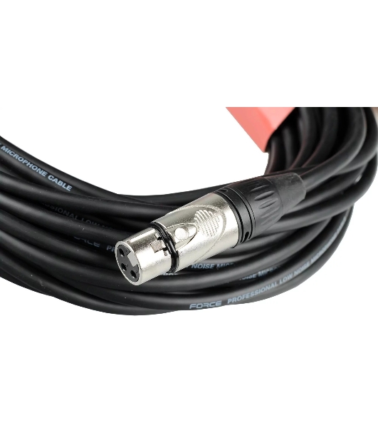 Кабель микрофонный FORCE FMC-05/15XLR (M) - XLR (F), высококачественный балансный, малошумящий с проводниками из безкислородной меди OFC, диаметр 6 мм, профессиональные металлические разъемы, длина 15 м, цвет черный