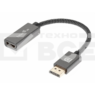 Кабель-переходник DP --> HDMI-F 0.2m , серый металлик, оплетка, 4K@60Hz, Telecom (TA560)
