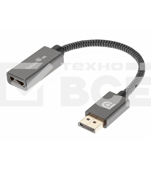 Кабель-переходник DP --> HDMI-F 0.2m , серый металлик, оплетка, 4K@60Hz, Telecom (TA560)