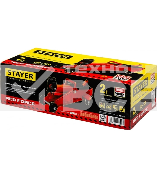 Домкрат STAYER 43152-2 RED FORCE гидравлический подкатной, 2т, 125-320мм