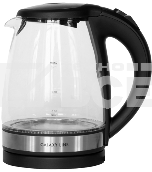 Чайник электрический Galaxy Line GL 0560, черный, стекло, 2200 Вт, 1,7 л, LED-подсветка