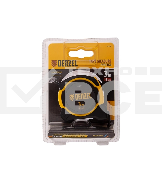 Рулетка Denzel 3м х 16мм, двухкомп. корпус, магнитный обрезиненный зацеп