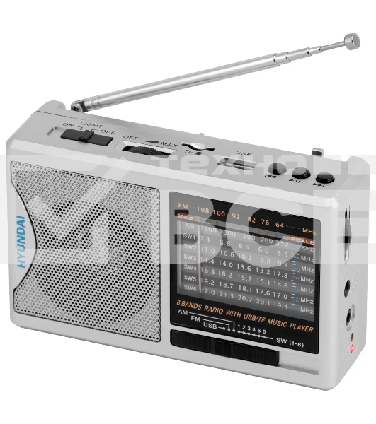 Радиоприемник портативный Hyundai H-PSR160 серебристый USB microSD