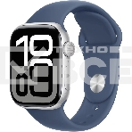 Смарт-часы Apple Watch Series 10 A2997 42мм OLED корпус серебристый Sport Band ремешок синий разм.брасл.:130-180мм, фото 1