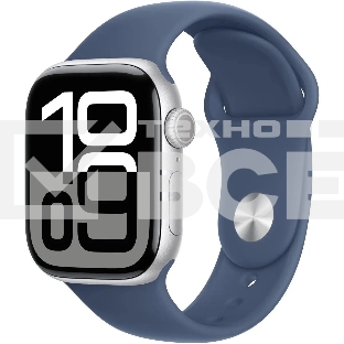 Смарт-часы Apple Watch Series 10 A2997 42мм OLED корпус серебристый Sport Band ремешок синий разм.брасл.:130-180мм