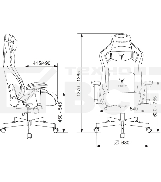 Кресло игровое Knight Outrider серый Light-19 крестов. металл