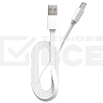 Кабель Maxvi MC-03F white USB-A - Lightning, 2A Плоский кабель, ток макс. нагрузки 2А, макс. напряжение 5V; стандарт USB 2.0; длина 1м, материал PVC, белый, фото 1