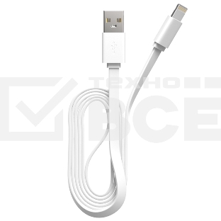 Кабель Maxvi MC-03F white USB-A - Lightning, 2A Плоский кабель, ток макс. нагрузки 2А, макс. напряжение 5V; стандарт USB 2.0; длина 1м, материал PVC, белый