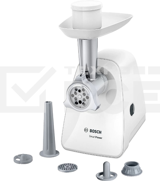 Мясорубка электрическая Bosch MFW2520W белый, 1500 Вт, 1.7 кг/мин, насадки - 4