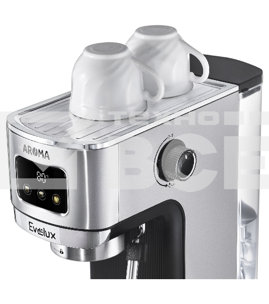 Кофеварка рожковая Evelux ECM 1009 Aroma нержавеющая сталь, исп. кофе - молотый, 1.2 л, 1350 Вт, 20 бар