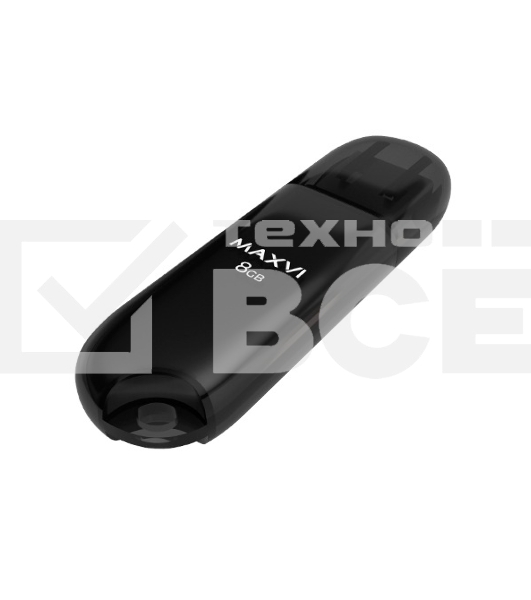 Флеш диск Maxvi P1 8GB USB 2.0 black, монолит с колпачком, ABS пластик