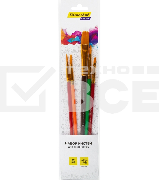 Набор кистей Silwerhof Color, синтетика (набор 5шт) синтетика круглая №3/плоская №2,6,14/овальная №1