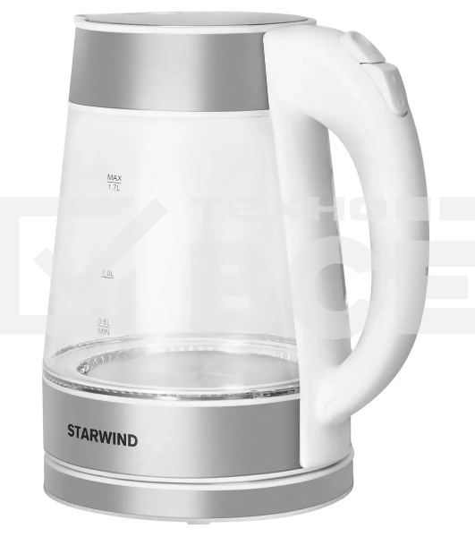 Чайник электрический Starwind SKG2011 1.7л. 2200Вт белый/серебристый (корпус: стекло)