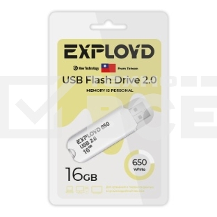 Флешка USB Exployd 650 White (EX-16Gb-650-White), 16Gb, USB 2.0, R/W 15/8, белый