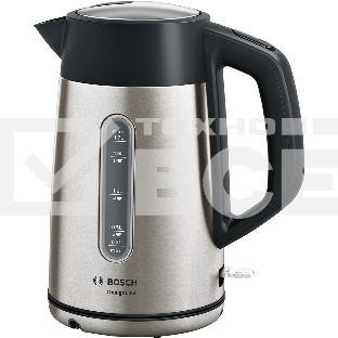 Чайник электрический Bosch TWK4P440 1.7 л, 2400 Вт, нержавеющая сталь/черный (корпус: нержавеющая сталь)